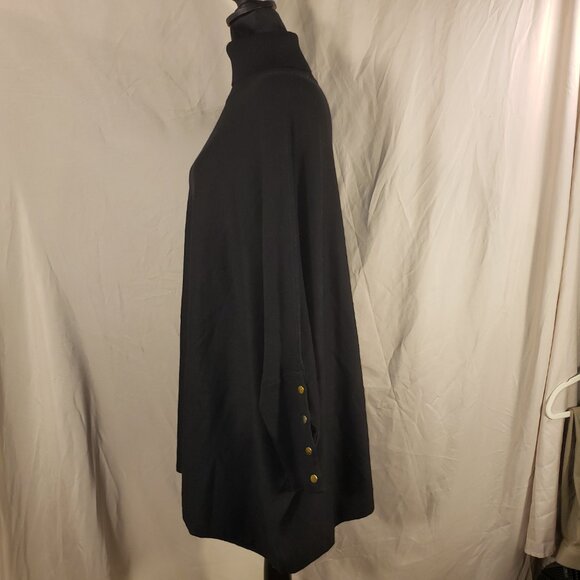 Joseph A  qu' est ce que c'est silk? Black Turtleneck Poncho Sweater, XL - Picture 4 of 6